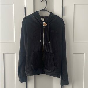 PINK by Victoria Secret - Black Velour Zip-Up Hoodie - NWT